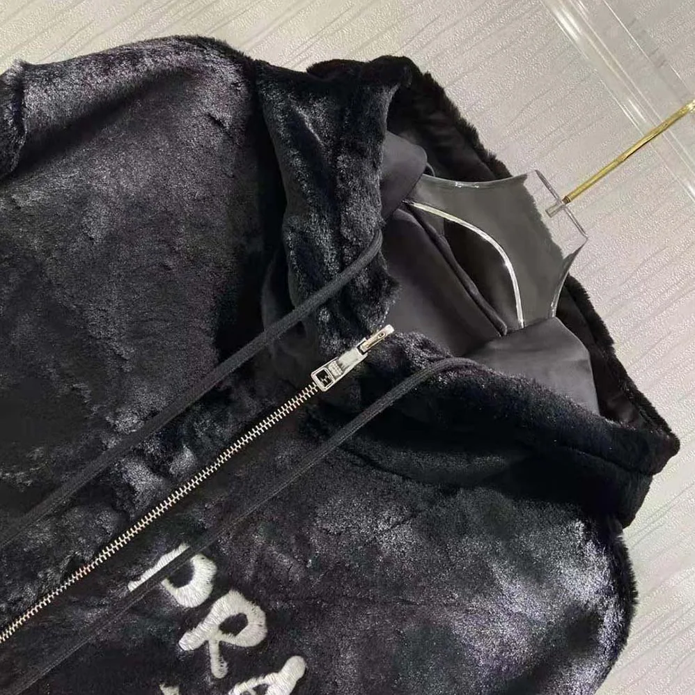 Prada Reversible Gabardine and Shearling Jacket for Women in Black