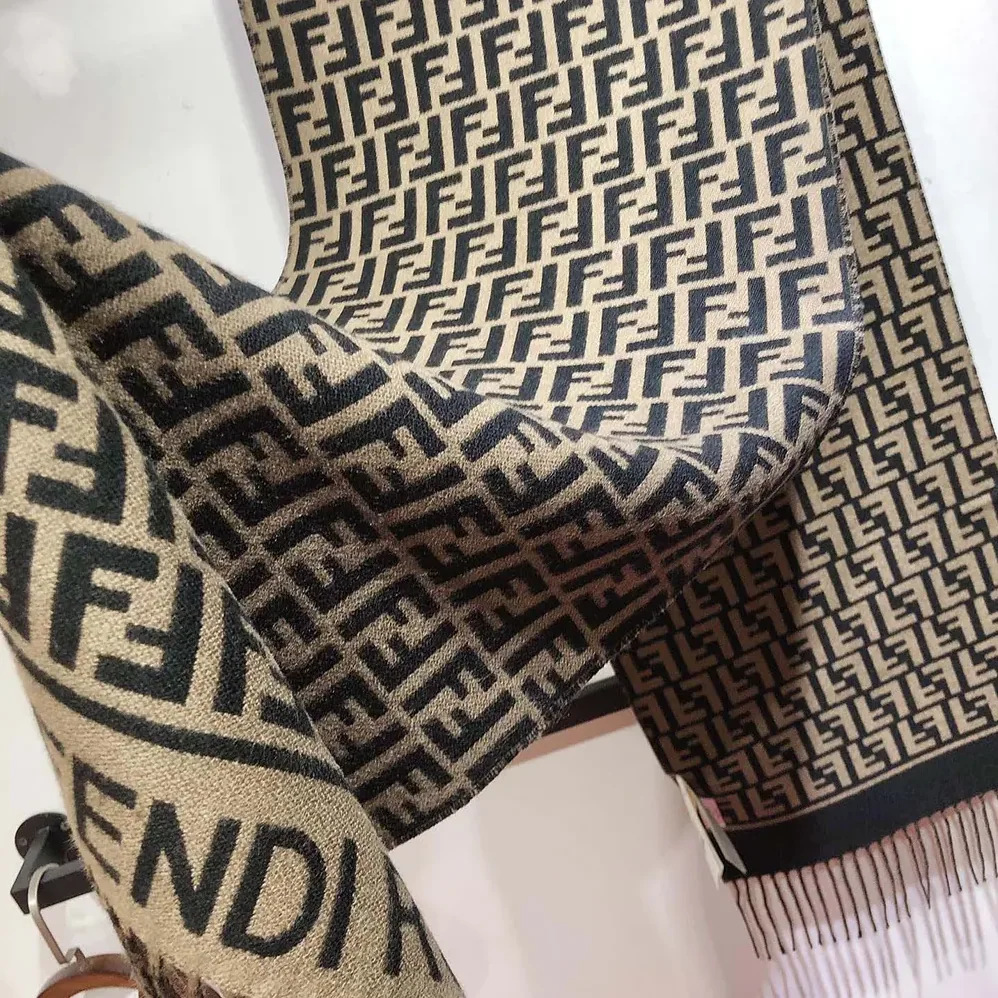 Fendi FF Scarf Brown Wool and Cashmere Scarf for Unisex
