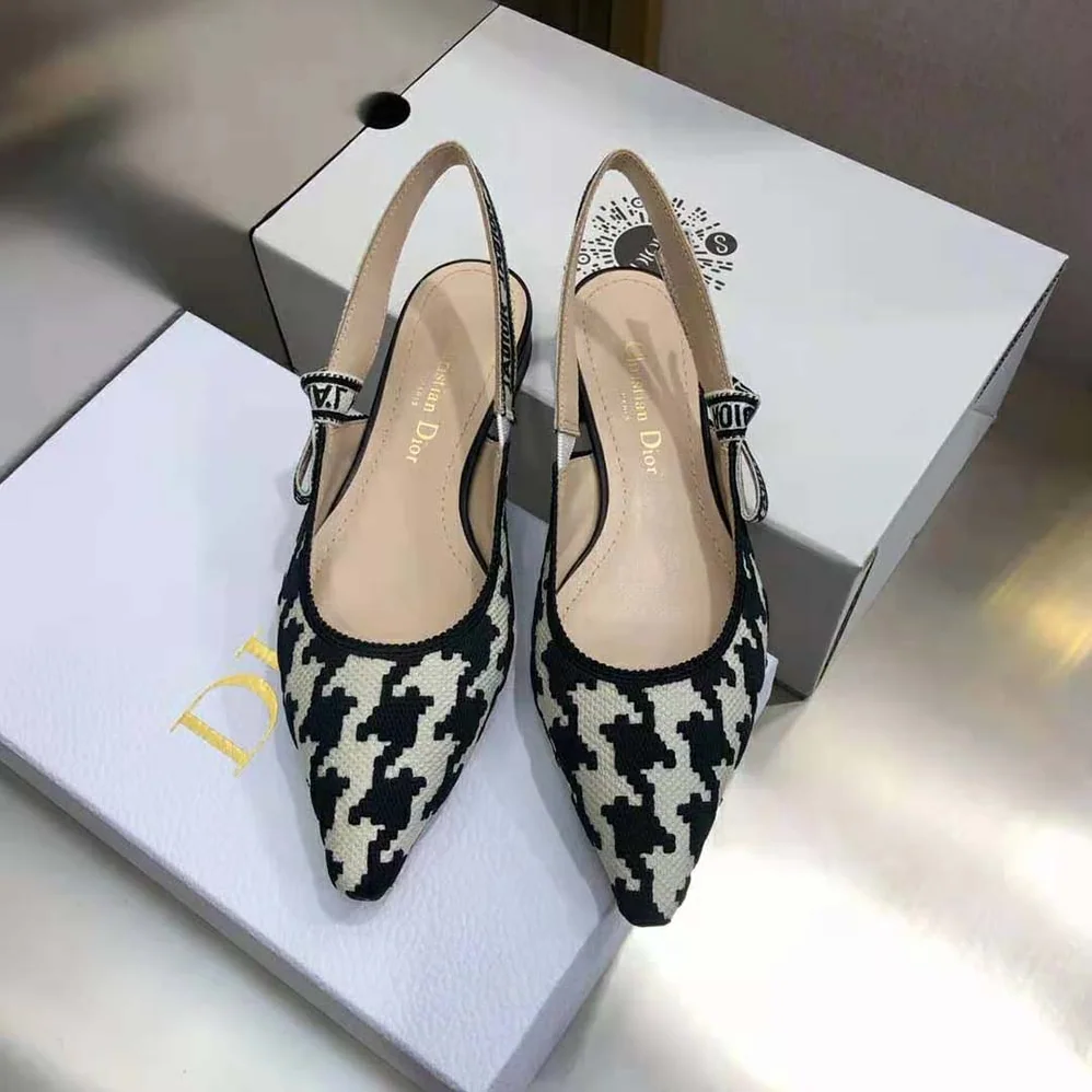 Dior J'Adior Slingback Ballerina Flat Black and White Cotton Embroidery for Women