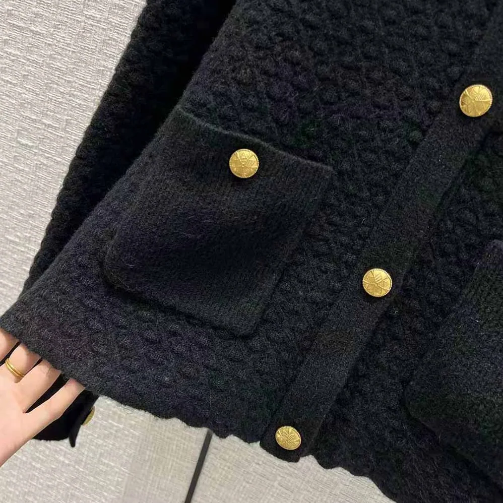 Dior Cropped Jacket Black Wool Knit for Women