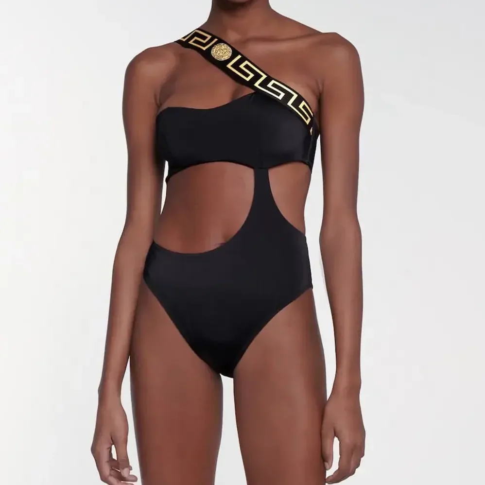 Versace Greca Border One Piece Swimsuit for Women in Black