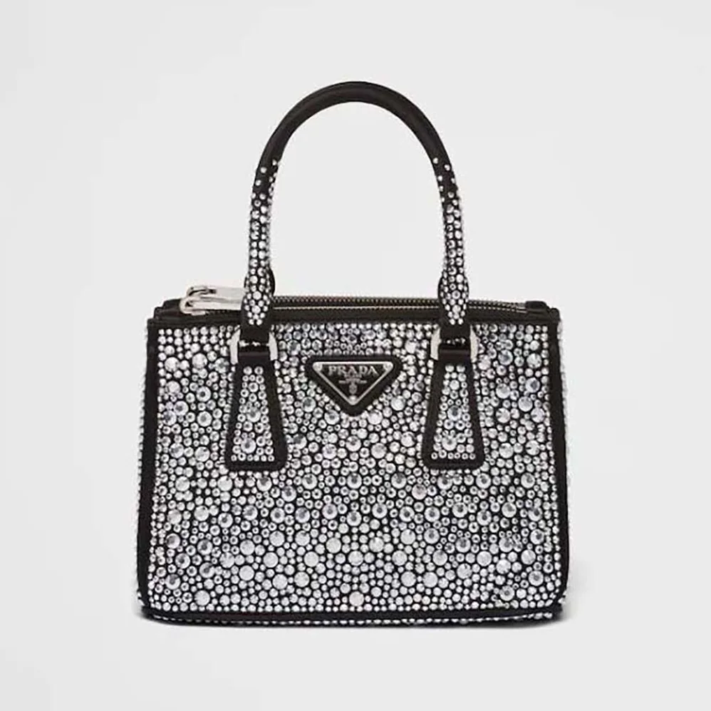 Prada Galleria Satin Mini-Bag with Crystals for Women in Black Prada Galleria Satin Mini-Bag with Crystals for Women in Black