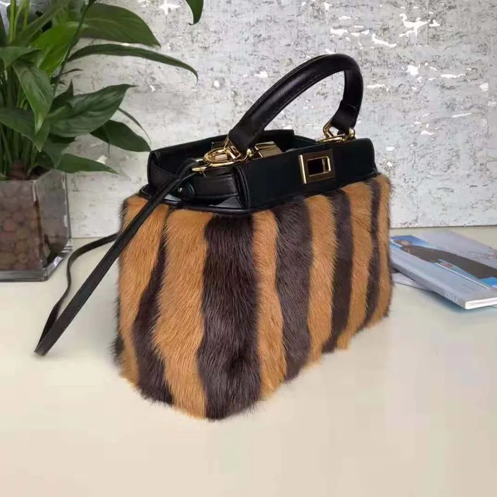Fendi Peekaboo Iconic Mini Black Mink Bag for Women