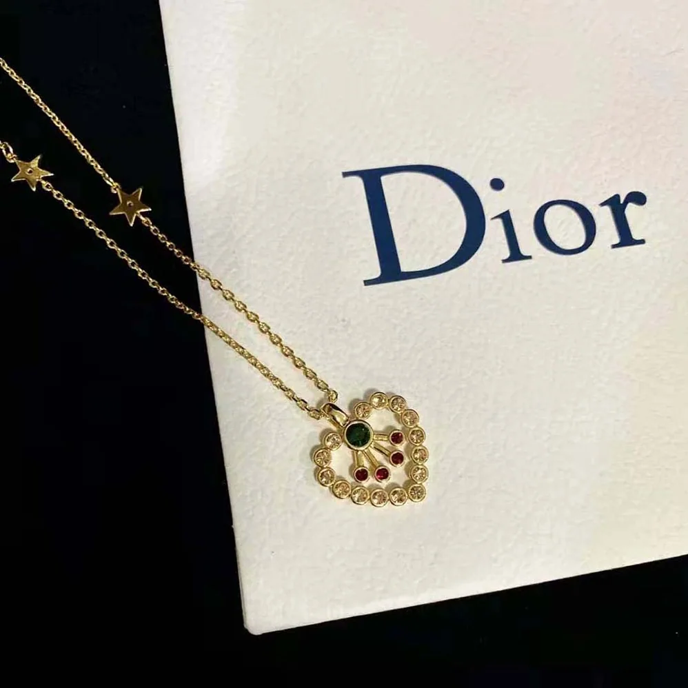 Dior in Heart Lights Necklace Gold-Finish Metal and Multicolor Crystals for Women