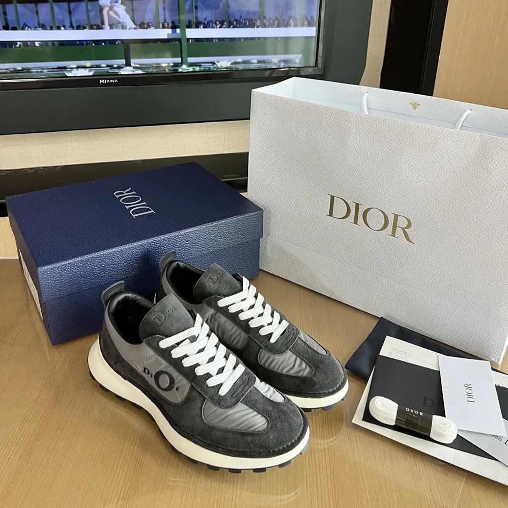 Dior Squash Sneaker Black Suede Calfskin and Gray Technical Fabric for Unisex
