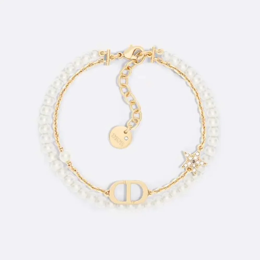 Dior Petit CD Bracelet Gold-Finish Metal with White Resin Pearls and Silver for Women in Tone Crystals Dior Petit CD Bracelet Gold-Finish Metal with White Resin Pearls and Silver for Women in Tone Crystals