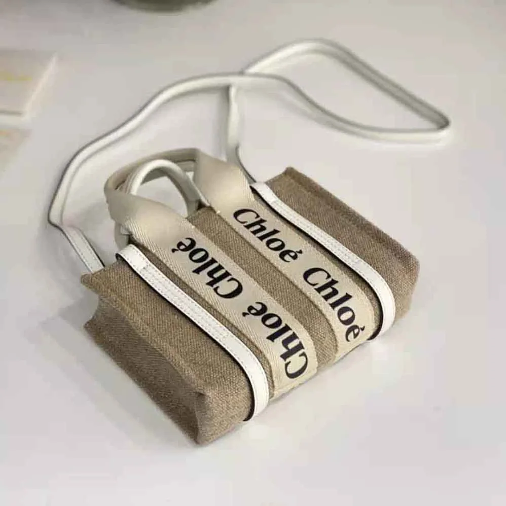 Chloe Mini Woody Tote Bag for Women in White