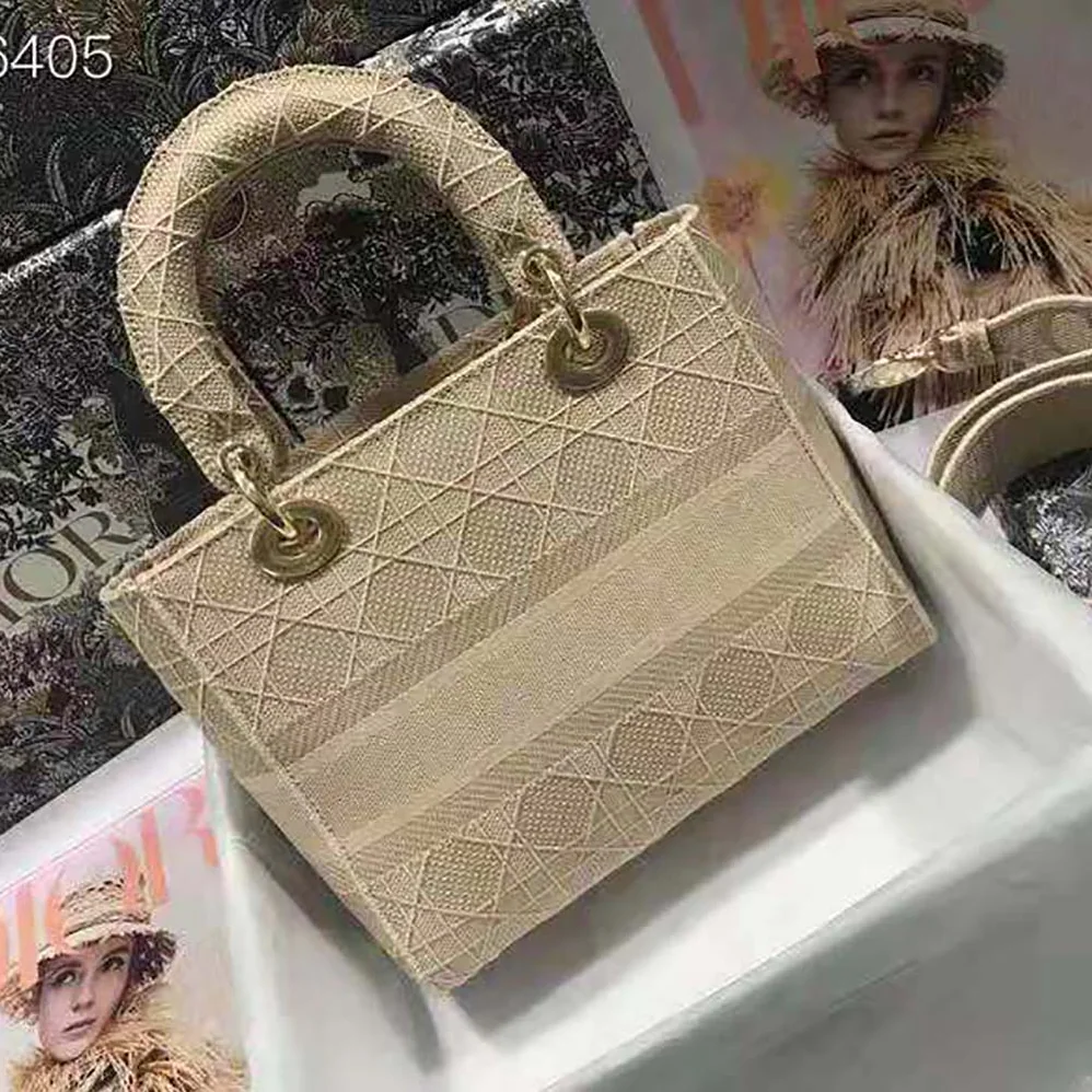 Dior Medium Lady D-Lite Bag Cannage Embroidery in Sandy Dior Medium Lady D-Lite Bag Cannage Embroidery in Sandy