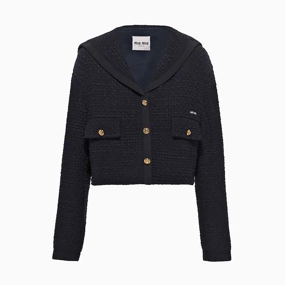 Miu Miu Single-Breasted Tweed Jacket for Women in Black Miu Miu Single-Breasted Tweed Jacket for Women in Black