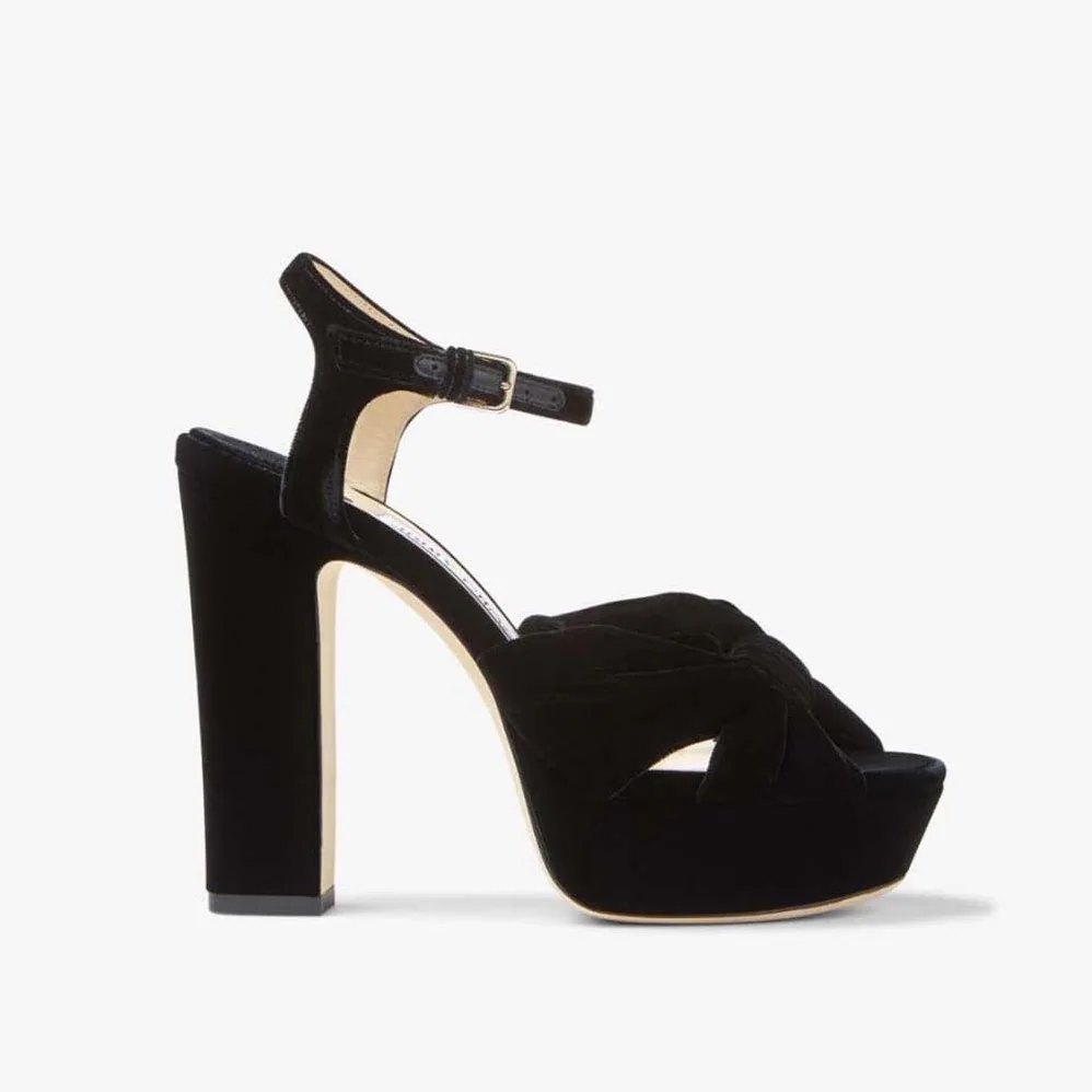 Jimmy Choo Heloise 120 Black Velvet Platform Sandals for Women Jimmy Choo Heloise 120 Black Velvet Platform Sandals for Women