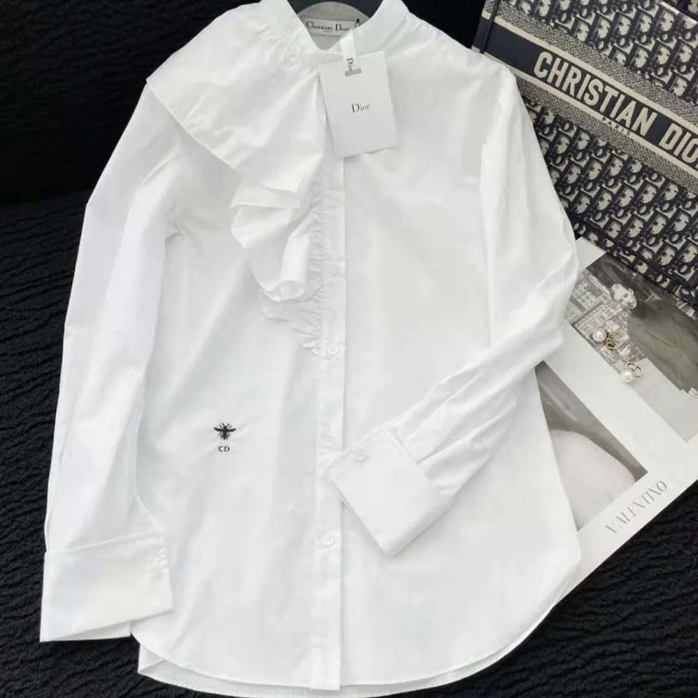Dior Blouse with Ruffles White Cotton Poplin for Women Dior Blouse with Ruffles White Cotton Poplin for Women