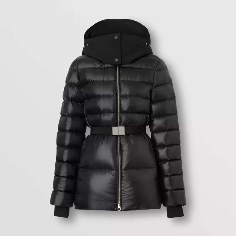 Burberry Contrast Hood Nylon Belted Puffer Jacket for Women