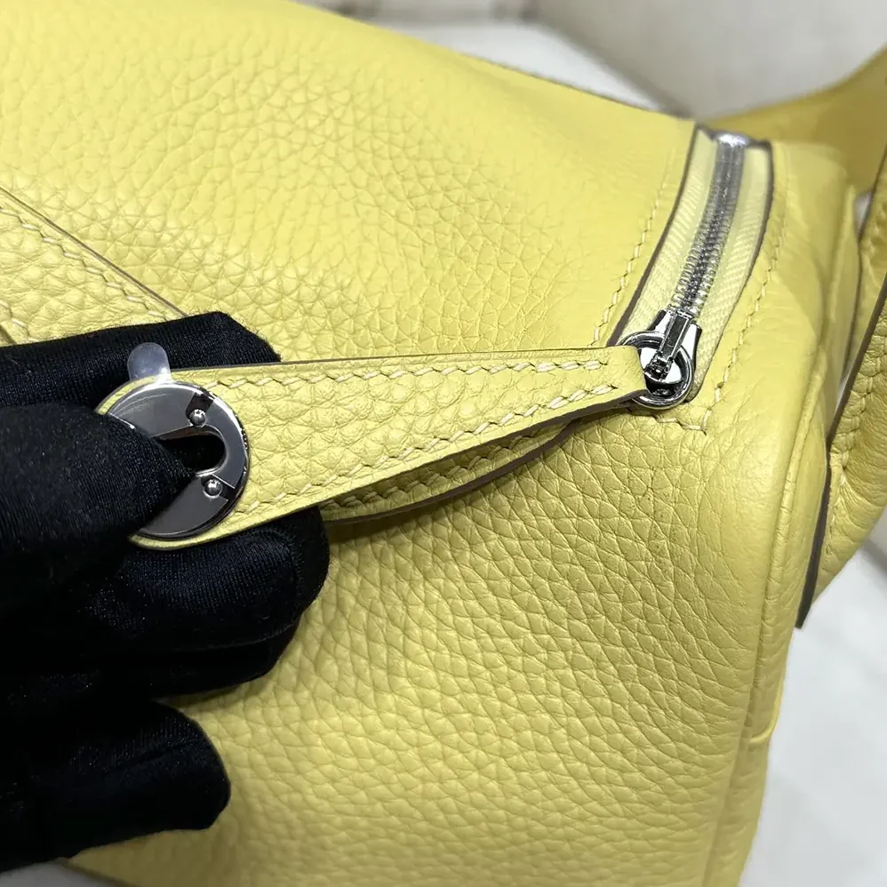 Hermes Lindy Mini 19 in Clemence Leather for Women in Yellow/Silver Hermes Lindy Mini 19 in Clemence Leather for Women in Yellow/Silver