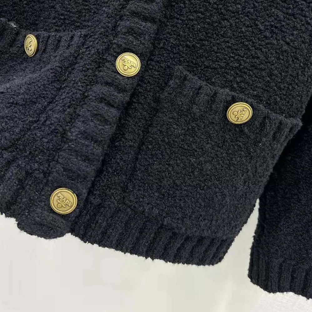 Prada Bouclé Mohair Cardigan for Women in Black Prada Bouclé Mohair Cardigan for Women in Black