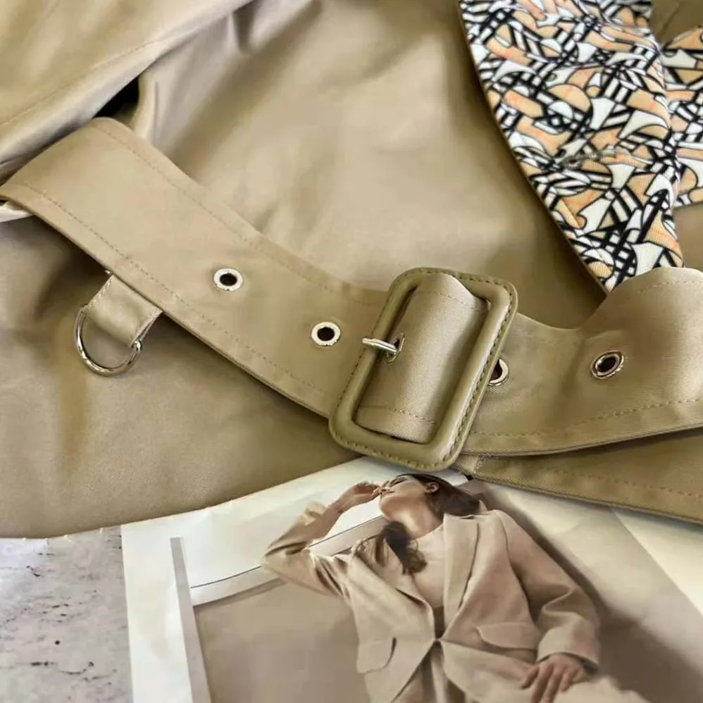 Burberry Monogram Print Detail Cotton Gabardine Trench Coat for Women