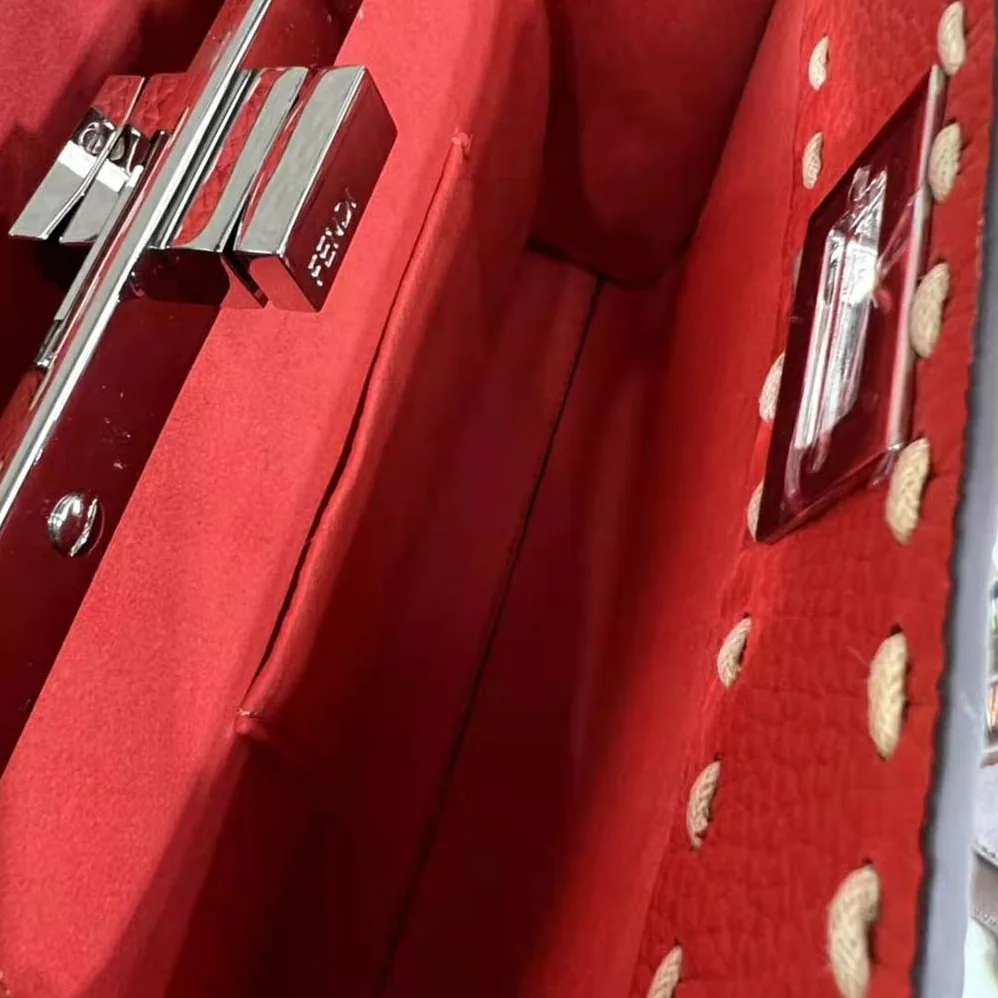 Fendi Peekaboo Iconic Mini Full Grain Leather Bag for Women in Red