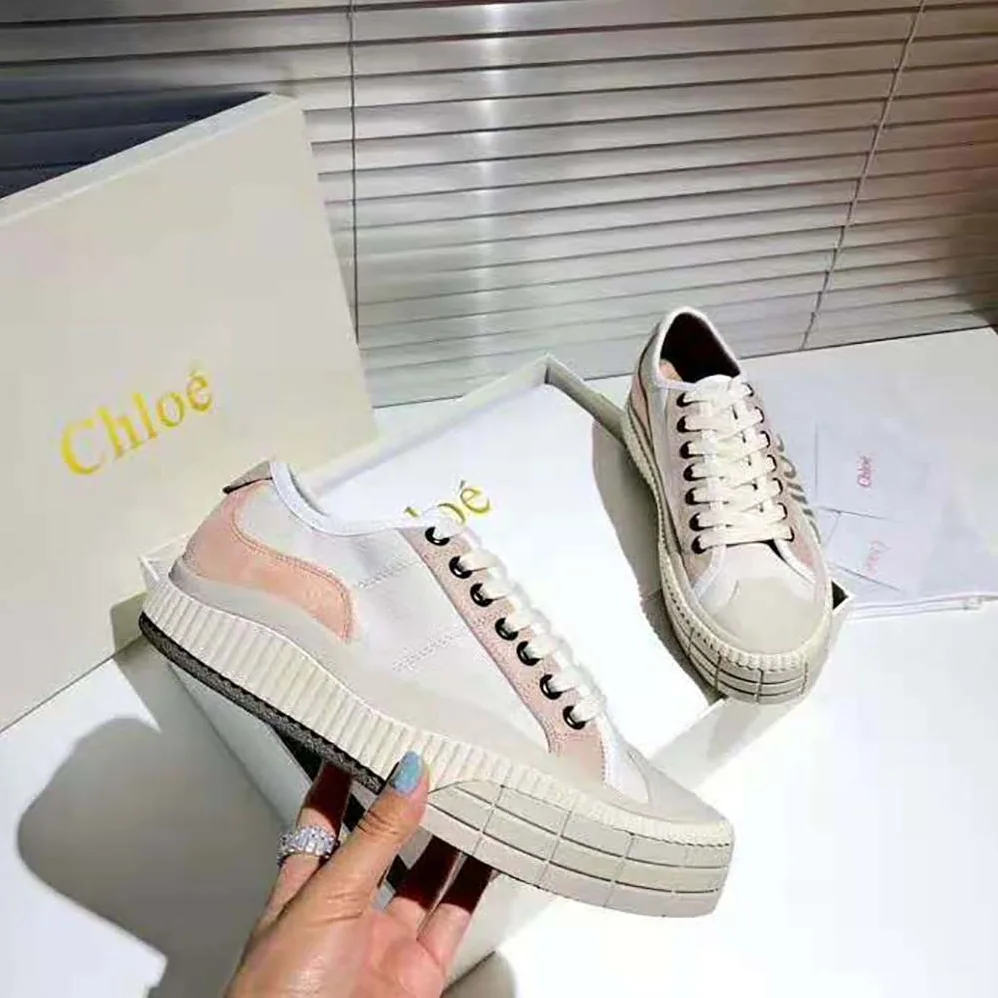 Chloe Clint Low-Top Sneaker in Nylon & Suede Calfskin for Women in Pink Chloe Clint Low-Top Sneaker in Nylon & Suede Calfskin for Women in Pink