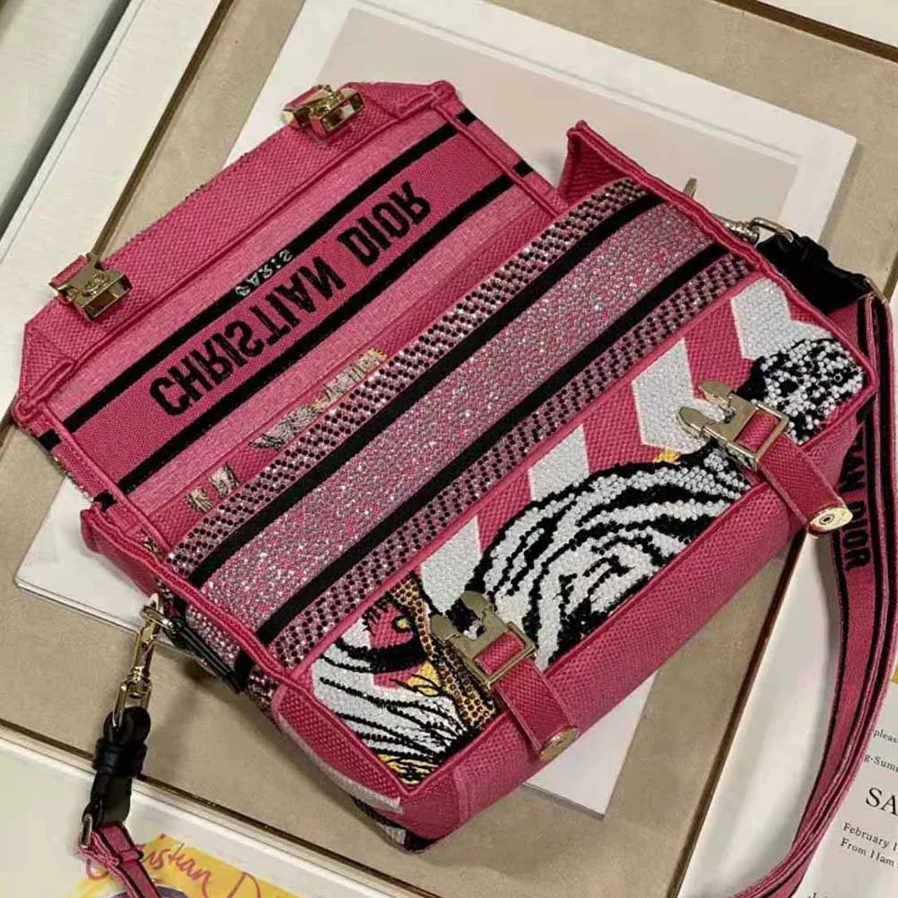 Dior Small Diorcamp Bag Pink Multicolor Toile de Jouy Zoom Technical Canvas with Strass for Women