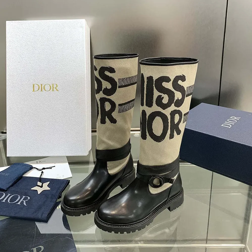 Dior D-Major Boot Warm Taupe Technical Canvas with Black Miss Dior Graffiti Print for Women Dior D-Major Boot Warm Taupe Technical Canvas with Black Miss Dior Graffiti Print for Women
