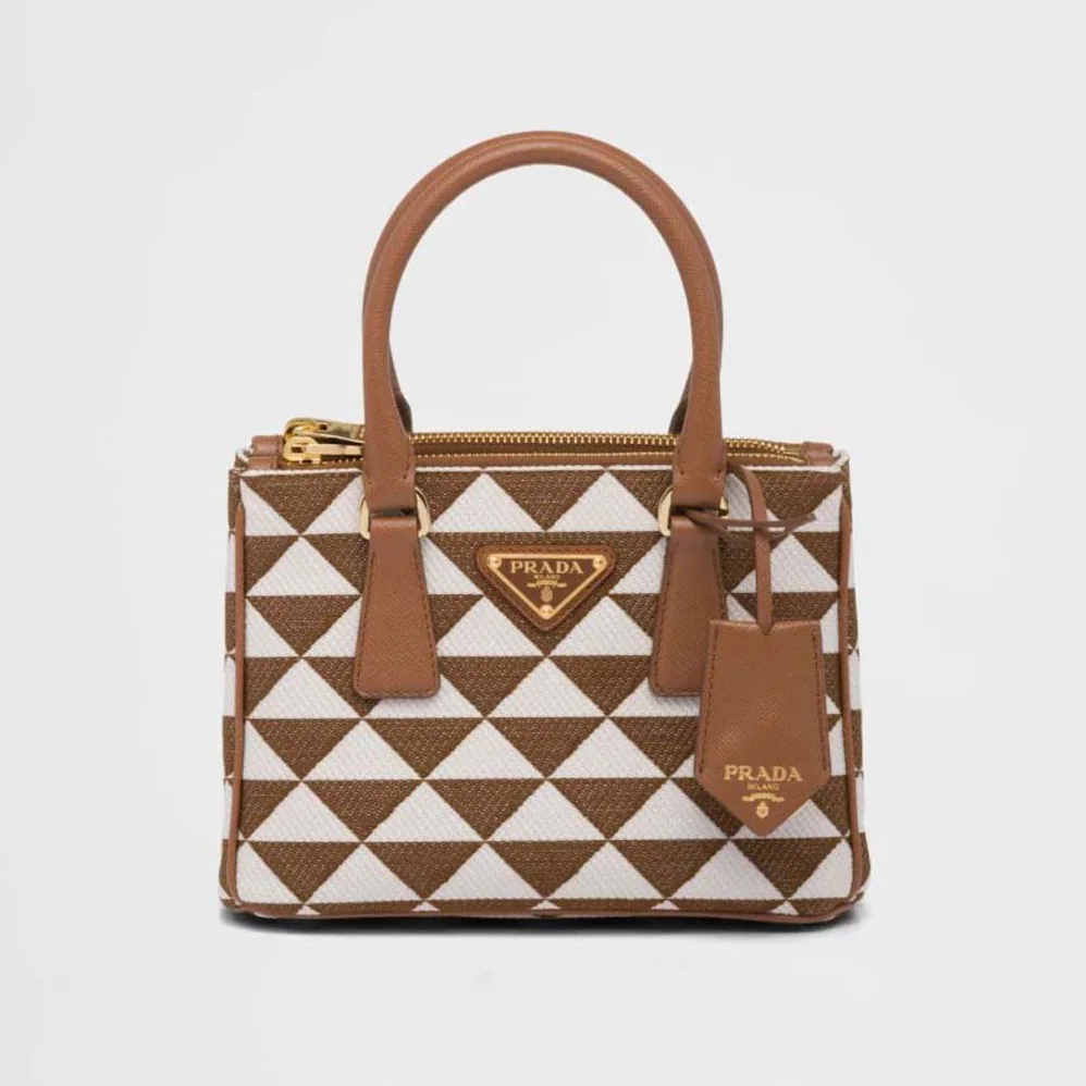 Prada Galleria Embroidered Jacquard Fabric Micro-Bag for Women in Brown Prada Galleria Embroidered Jacquard Fabric Micro-Bag for Women in Brown