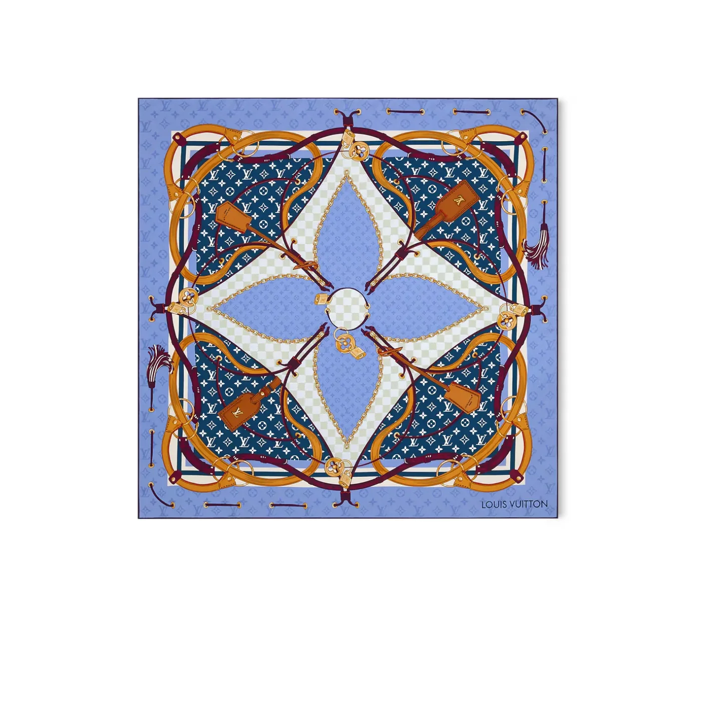Louis Vuitton Flower And Straps Square 90 Scarf Blue Denim