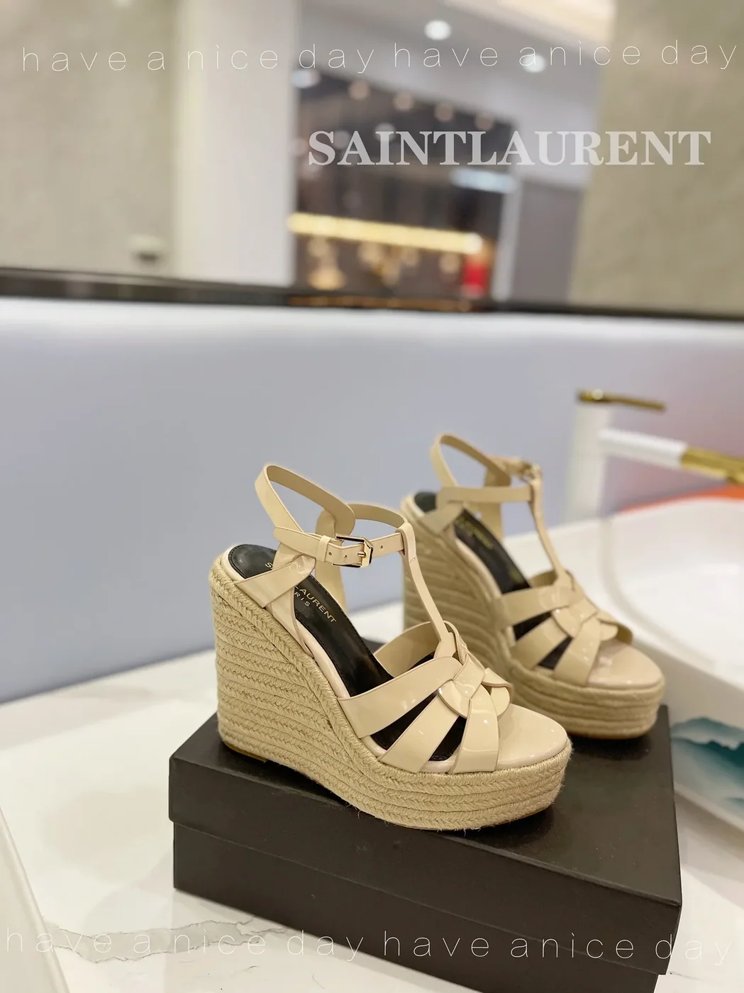 Saint Laurent Tribute Espadrilles In Patent Beige Saint Laurent Tribute Espadrilles In Patent Beige
