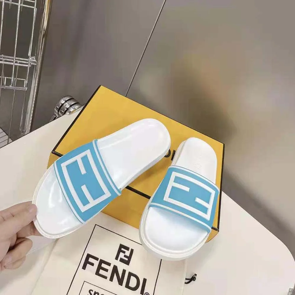 Fendi Baguette Slides Light Blue Rubber Slides for Men Fendi Baguette Slides Light Blue Rubber Slides for Men