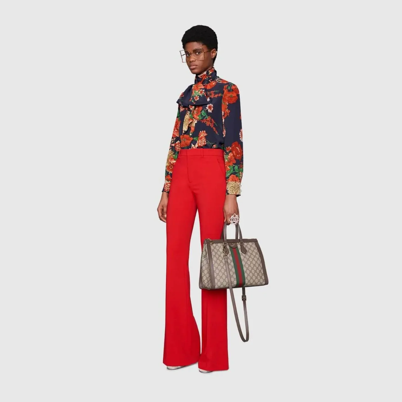 Gucci Ophidia Medium Top Handle Bag / Beige/Ebony Supreme Canvas Gold Hardware