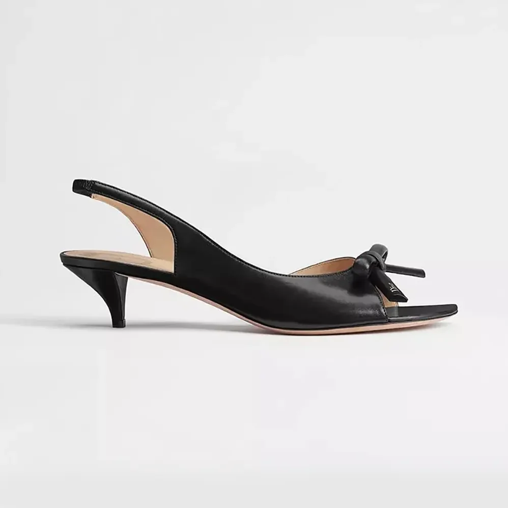 Dior Bow Heeled Slingback Sandal Black Lambskin for Women