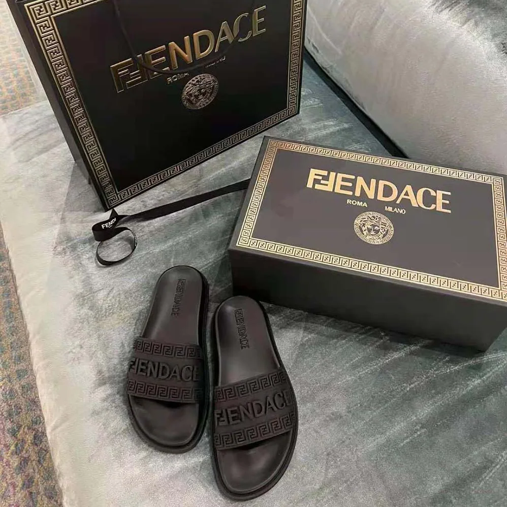 Versace Fendace Logo Sliders for Unisex in Black