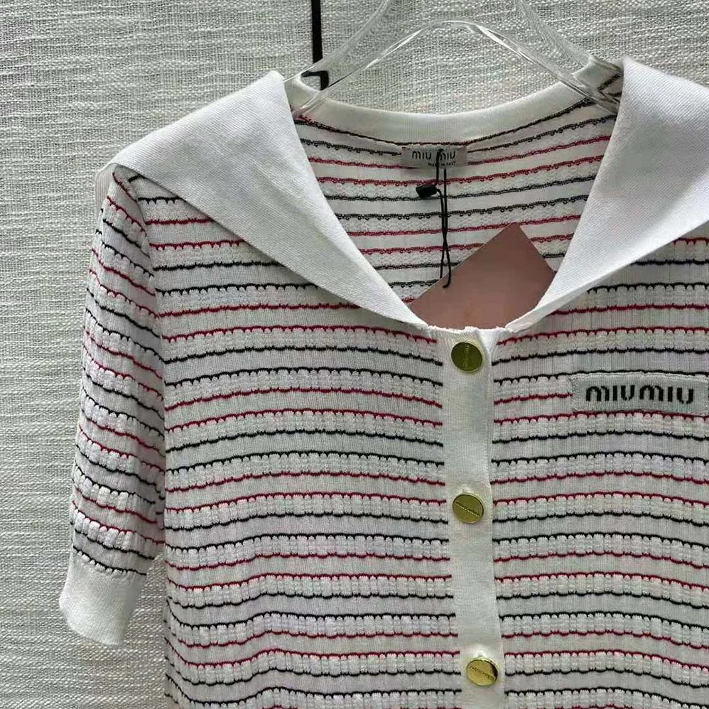 Miu Miu Cotton Sweater with Knit Logo Patch for Women