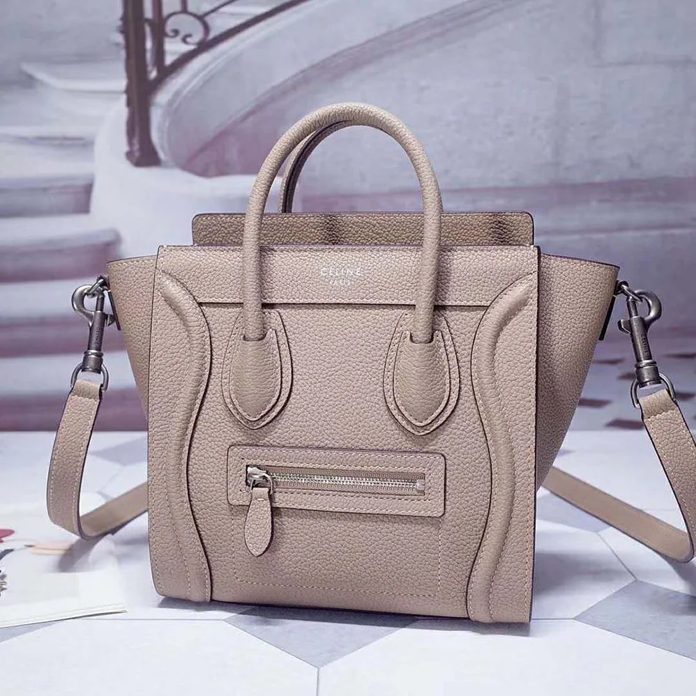 Celine Mini Luggage Handbag in Baby Drummed Calfskin for Women in Sandy