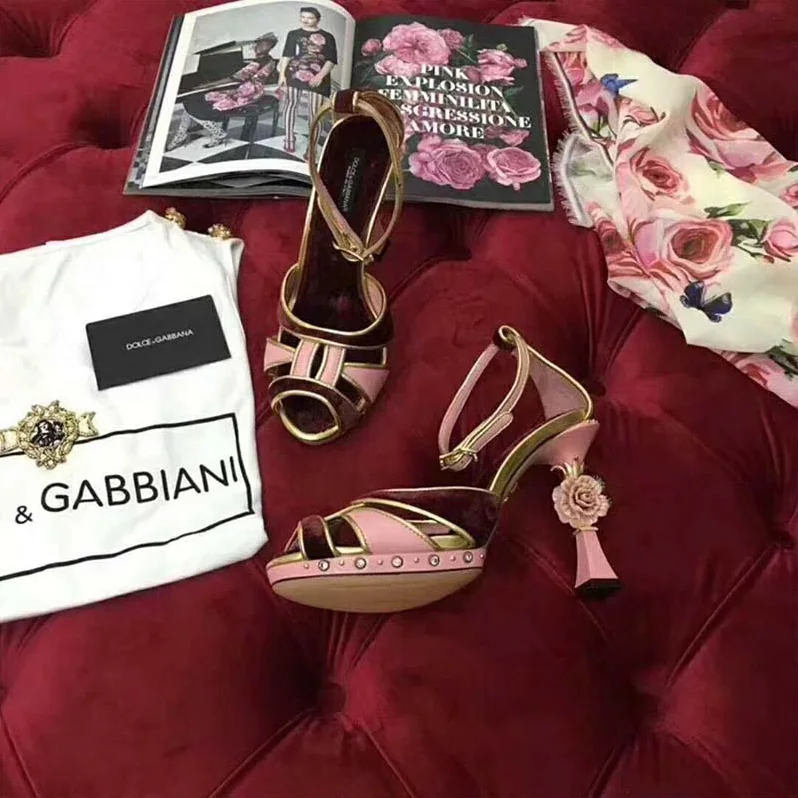 Dolce Gabbana D&G Shoes Sandalias De Raso Y Terciopelo Con Tacon Escultura 115mm Heel for Women