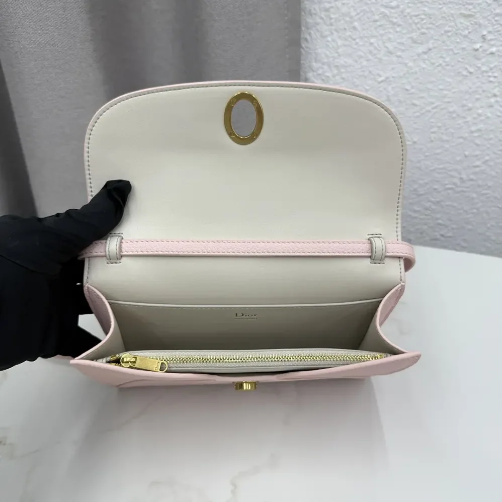 Dior Médaillon Envelope Pouch with Strap Rose Tendre and Gris Pietro Grained Calfskin for Women