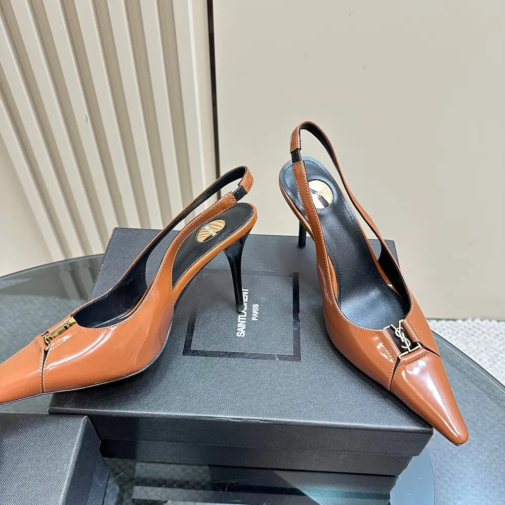 Saint Laurent YSL Babylone Breteuil Slingback Pumps in Smooth Leather for Women in Brown