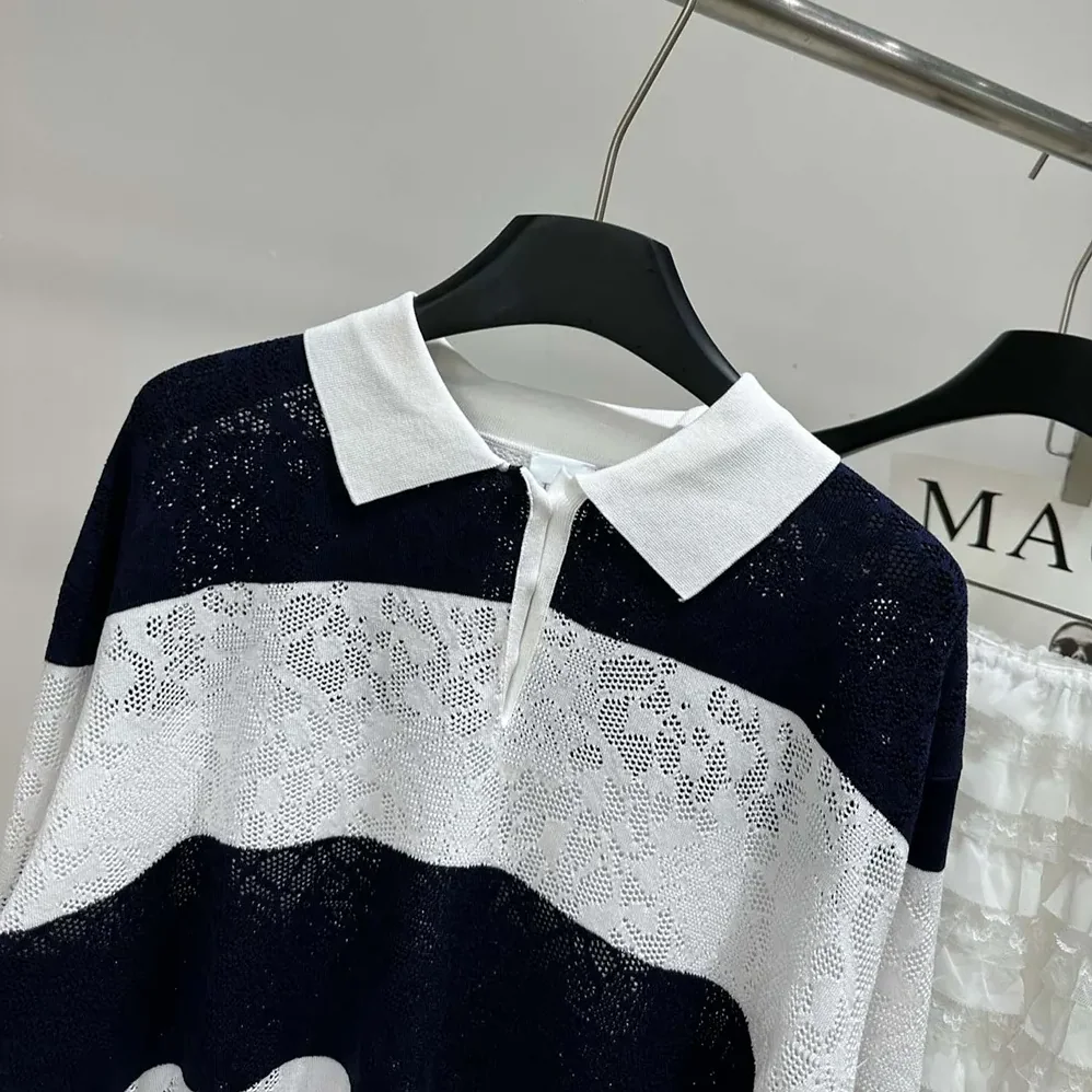 Dior Marinière Long-Sleeved Polo Shirt Black and White Technical Lace for Women Dior Marinière Long-Sleeved Polo Shirt Black and White Technical Lace for Women