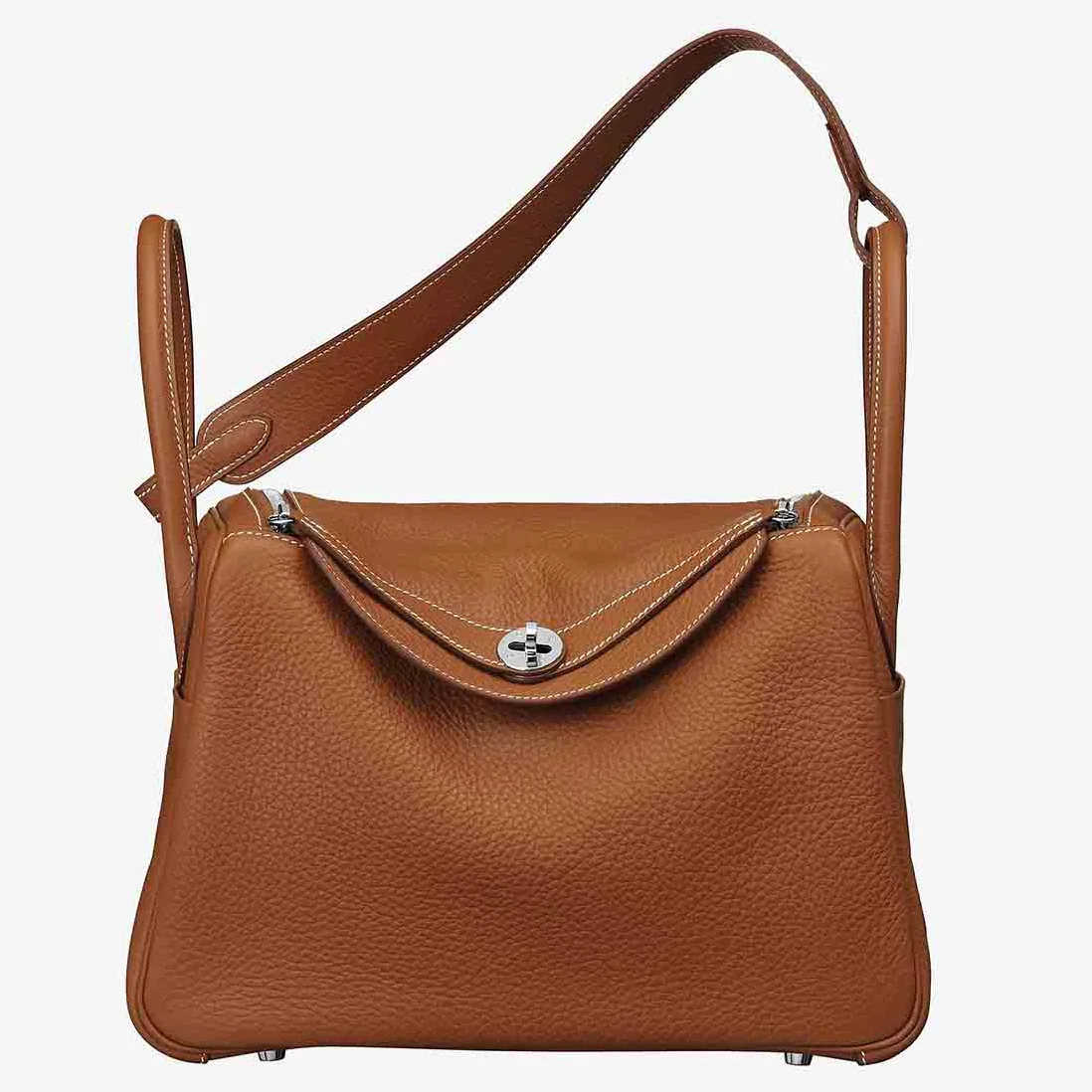 Hermes Lindy 30 Top Flap Leather Bag with Strap in Brown