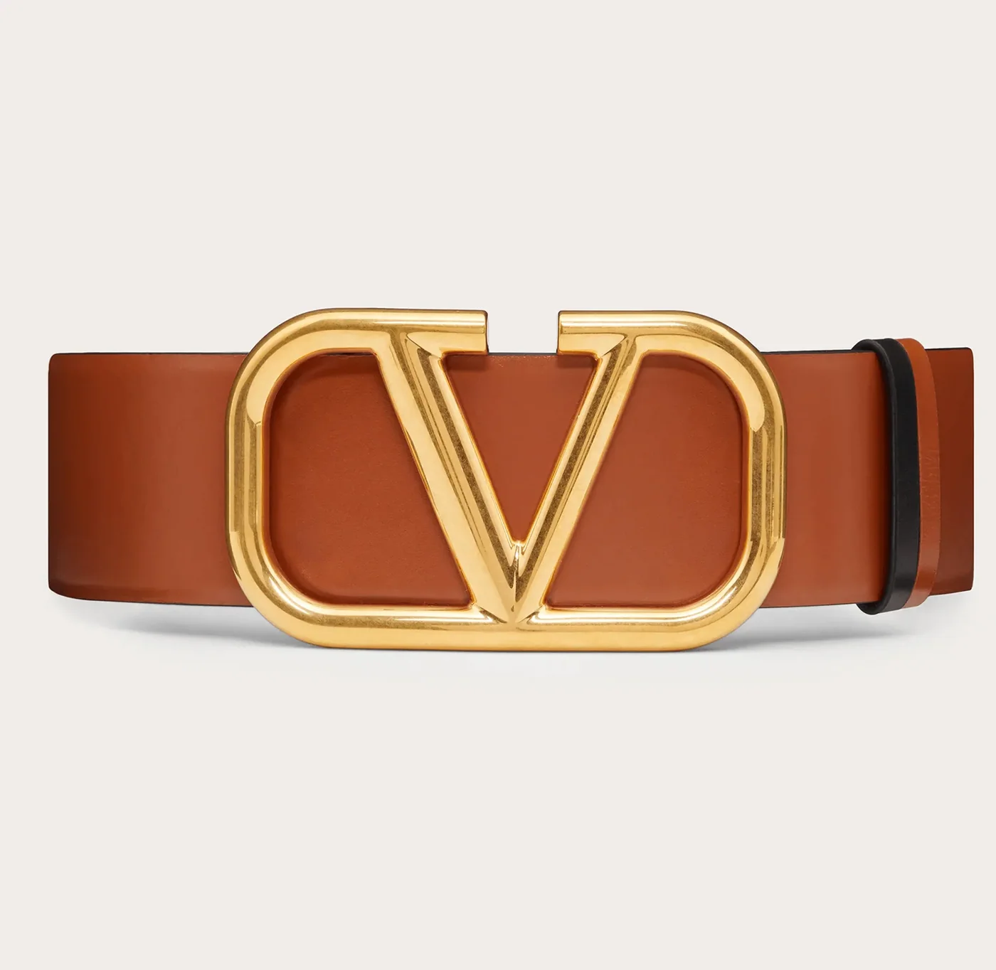 V Gold Buckle Leather Belt