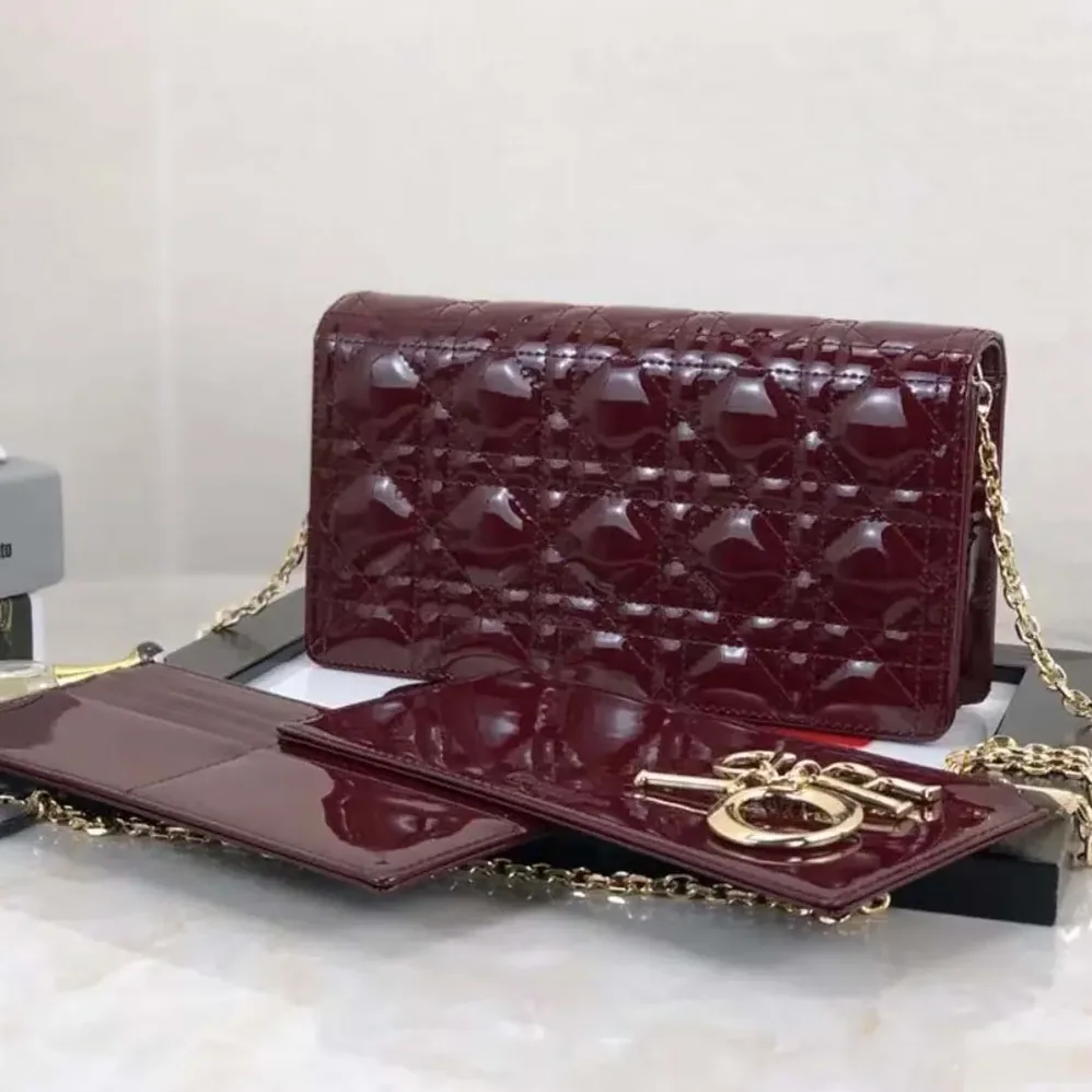 Dior Lady Dior Pouch Patent Cannage Calfskin in Maroon Dior Lady Dior Pouch Patent Cannage Calfskin in Maroon