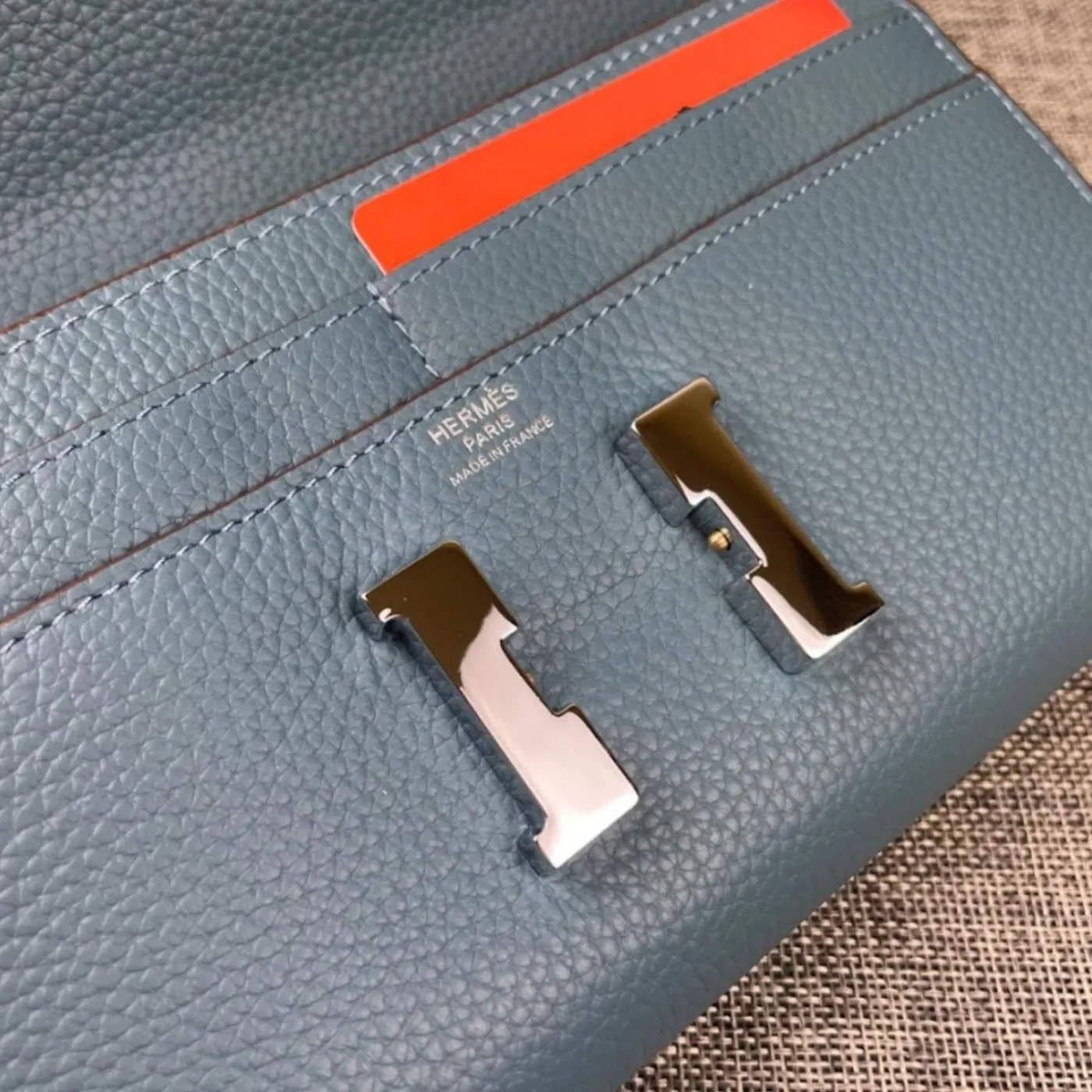Hermes Constance Togo Long Wallet in Silver Toned Hardware Blue Hermes Constance Togo Long Wallet in Silver Toned Hardware Blue