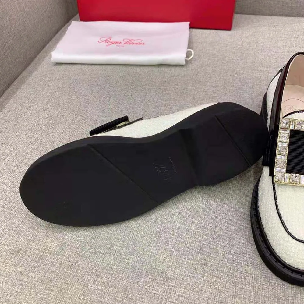 Roger Vivier Viv' Rangers Strass Buckle Loafers in Fabric for Women Roger Vivier Viv' Rangers Strass Buckle Loafers in Fabric for Women