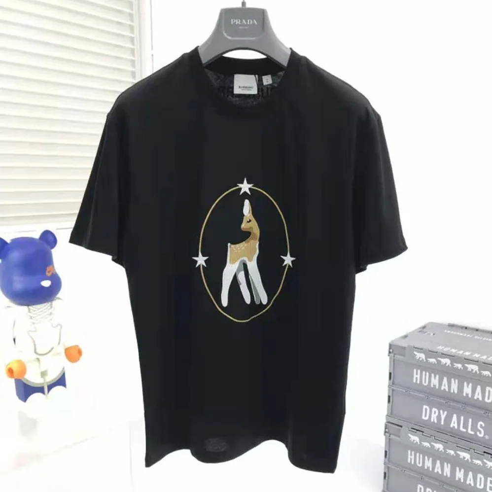 Burberry Deer Graphic Cotton Oversized T-shirt for Men in Black