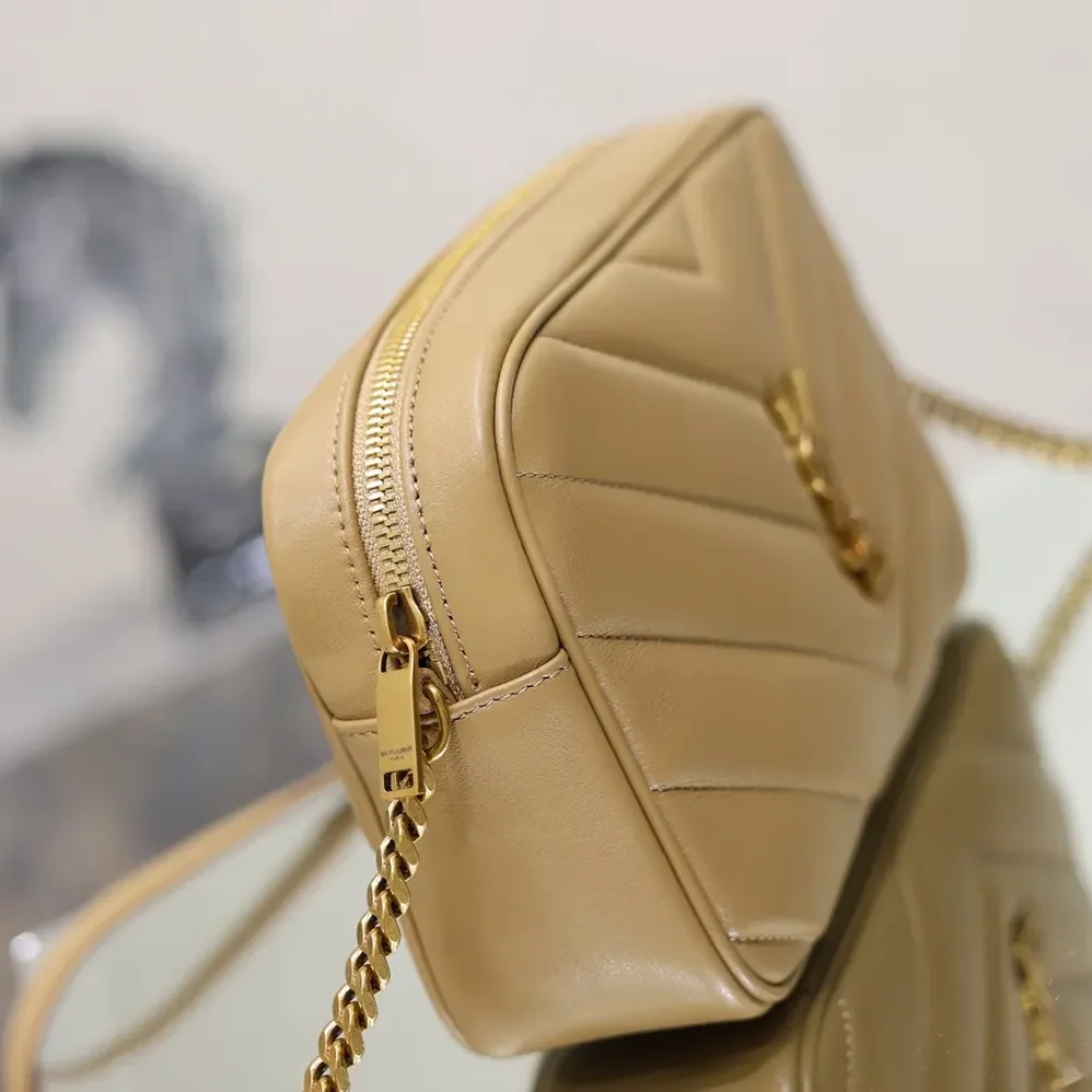 Saint Laurent YSL Loulou Camera Bag in Matelasse Lambskin for Women in Natural Tan