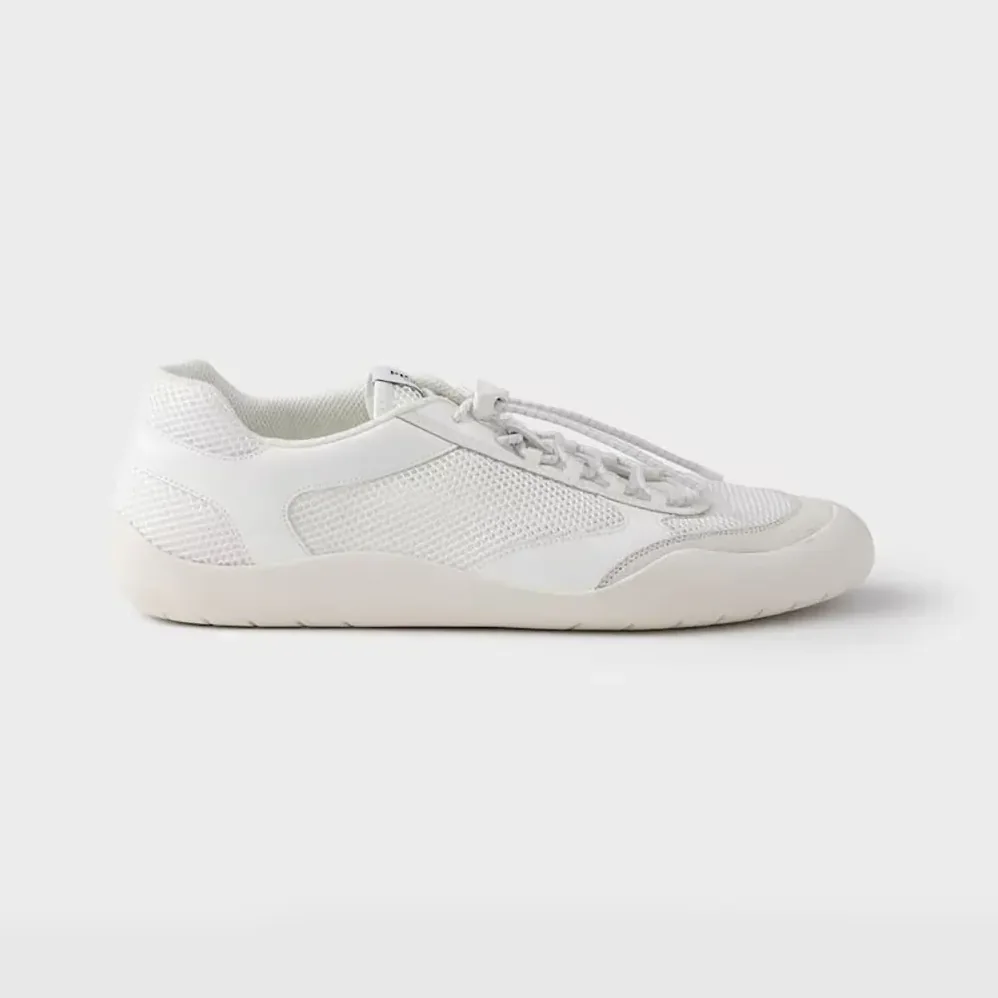 Prada Speedrock Patent Leather and Mesh Fabric Sneakers for Unisex in White
