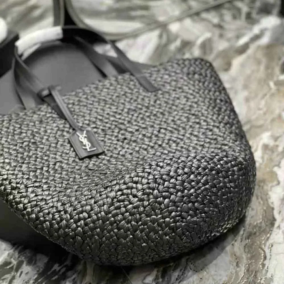 Saint Laurent YSL Panier Medium Bag in Raffia for Women in Black