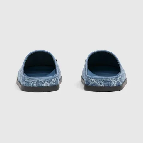 Gucci Horsebit Mules Blue Denim Light Gold Hardware ? FAFGT 4746