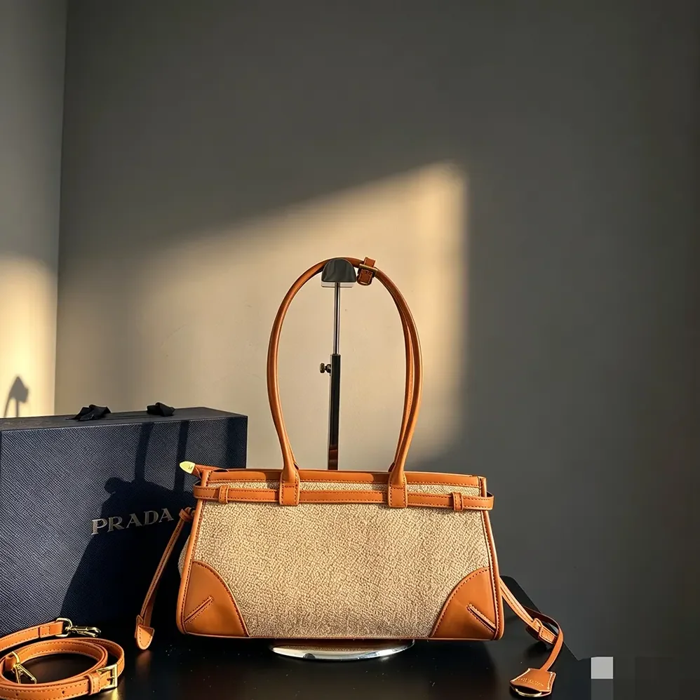 Prada Bonnie Medium Linen and Leather Handbag for Women Prada Bonnie Medium Linen and Leather Handbag for Women