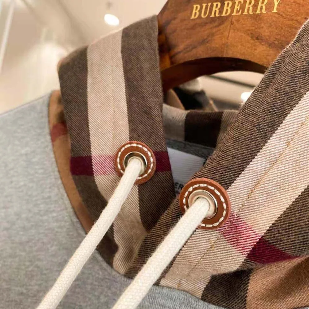 Burberry Check Hood Cotton Blend Hoodie for Men in Silver