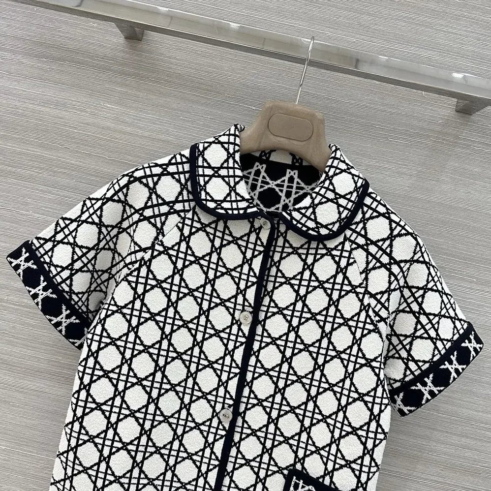 Dior Macrocannage Short-Sleeved Jacket Navy Blue and White Tweed for Women Dior Macrocannage Short-Sleeved Jacket Navy Blue and White Tweed for Women
