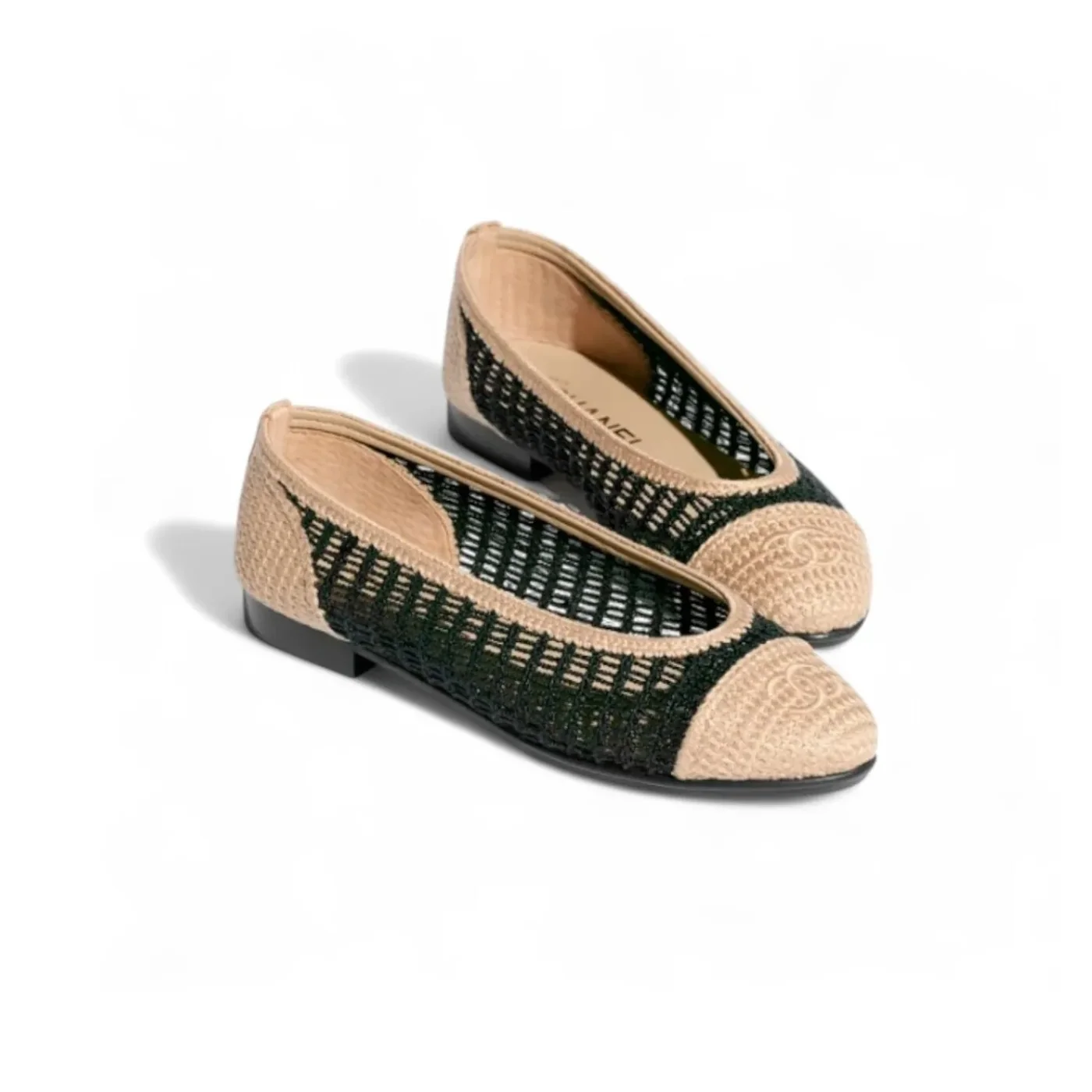 Chanel Raffia Ballet Flats Black/Beige - in NAFBB